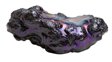 Naklejka premium Black oil tar with iridescent rainbow colors reflecting on the slick surface showing environmental pollution concept