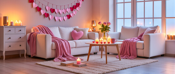 modern living room with hearts