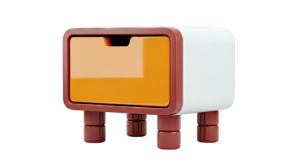 Modern bedside table with orange drawer and red legs