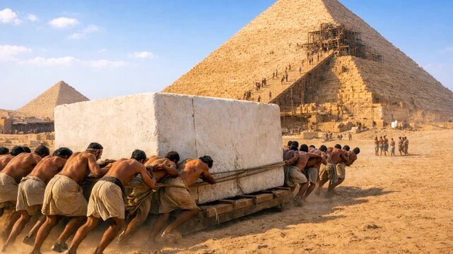 Ancient Egyptian pyramid construction in the desert. 