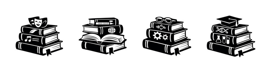 Education and learning vector icons set: books, graduation, theater, science