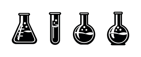 Science vector icons set with lab equipment symbols and chemistry objects