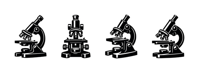 Microscope vector icons set: laboratory science symbols for biology and research