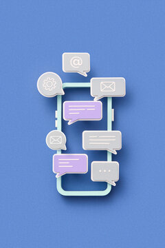 Papercraft phone with chat bubbles