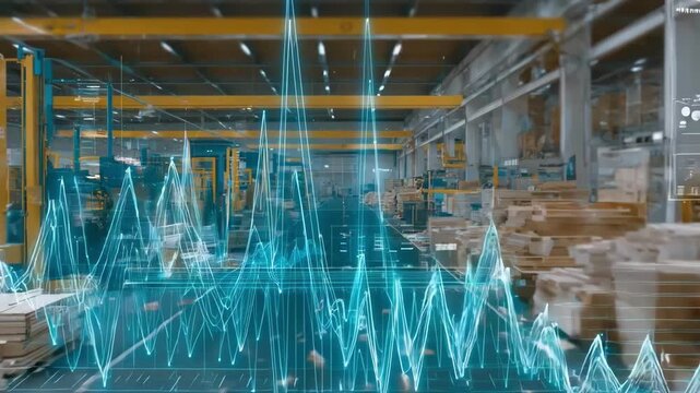 Medium shot of a predictive AI interface analyzing data trends to forecast potential wood defects enhancing preventative maintenance in production.