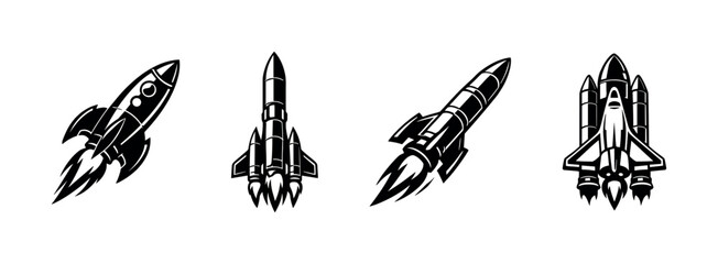 Space rocket vector icons set: collection of rocket, shuttle, missile symbols