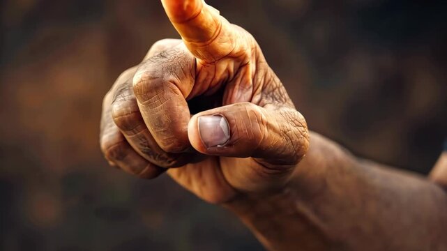 Finger Pointing Hand: A detailed, intimate view captures an expressive hand gesture, the finger pointing with focused intent. An image that tells a story, conveying command, direction, or emphasis.