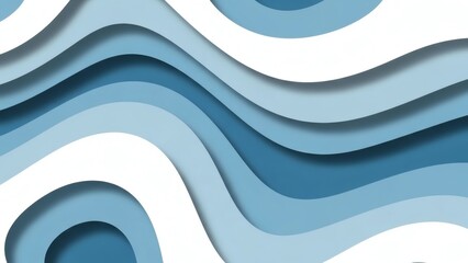 Abstract Cerulean and White Paper Cut Background with Organic Wavy Layers