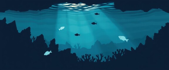 Underwater Ocean Scene with Fish and Sun Rays