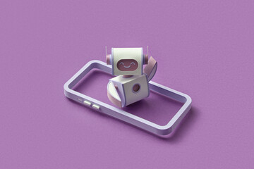 Papercraft robot emerging from smartphone