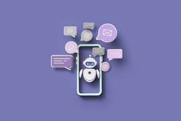 Papercraft robot in phone with message icons