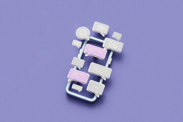 Papercraft phone with floating message bubbles