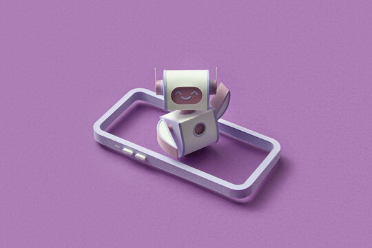 Papercraft robot emerging from smartphone
