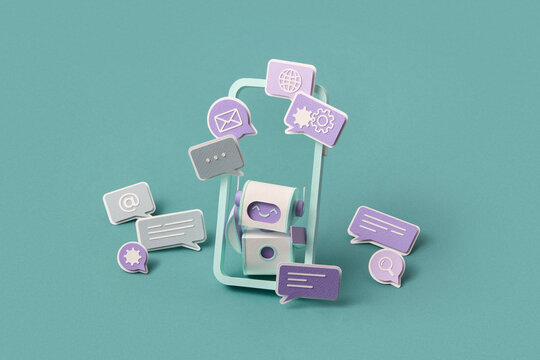 Papercraft robot with service icons