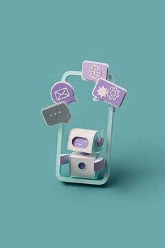 Papercraft robot with chat bubbles