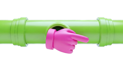 Pink Hand Pushing Through Green Pipe