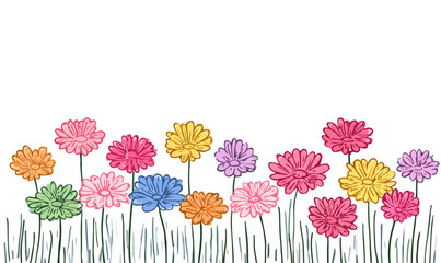 Obraz premium Ilustração vetorial de flores coloridas estilo desenhado à mão, ideal para designs de primavera com fundo transparente.