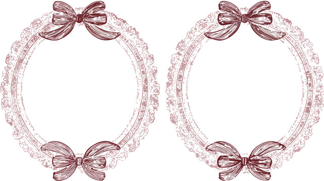 Molduras circulares duplas em estilo vintage com la&ccedil;os delicados e textura de renda bord&ocirc;, perfeitas como elementos decorativos transparentes para convites e designs.