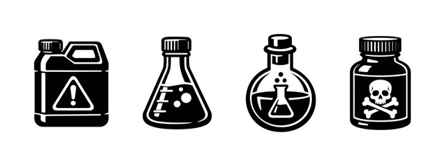 Chemical hazard vector icons set: laboratory danger symbols, poison, toxic warning
