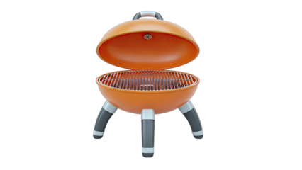 Orange Kettle Grill with Lid Open on Gray and White Legs
