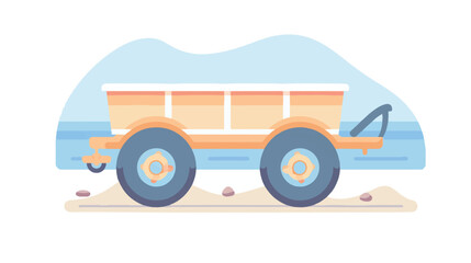 Pastel Color Beach Wagon Icon, Minimal Flat Vector Illustration of All-Terrain Utility Cart in Soft Blue and Sand