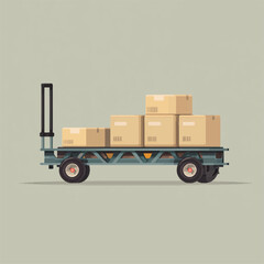 Heavy Duty Platform Trolley Icon with Cargo Boxes, Industrial Flatbed Cart Vector Design for Warehousing