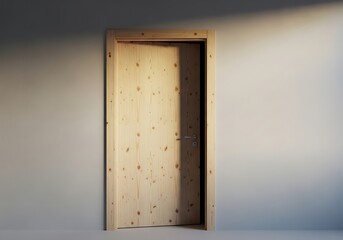 Sunlit Wooden Doorway in a Modern Interior Setting Reveals Potential