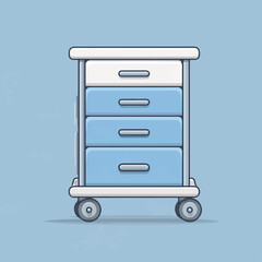 Modern Medical Supply Cart Icon, Hospital Equipment Vector Illustration with Drawers and Lockable Wheels