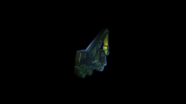Glass crane truck icon rotating in 3d animation