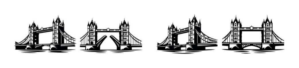 Tower bridge vector icons set with london landmark symbols in black and white