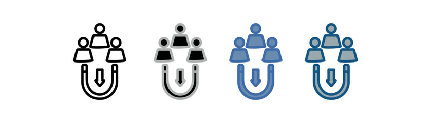 
Customer acquisition icon set multiple style collection with three people design, magnet and down arrow