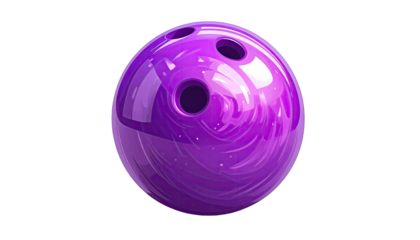 A vibrant, glossy, swirling purple bowling ball against a stark black background
