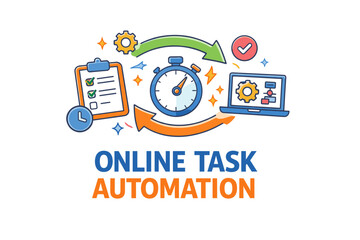 Online task automation concept with stopwatch and gears