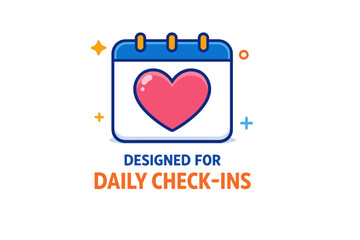 Calendar icon with heart design for daily check-ins in blue and pink