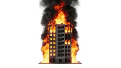 High-rise building engulfed in flames and smoke