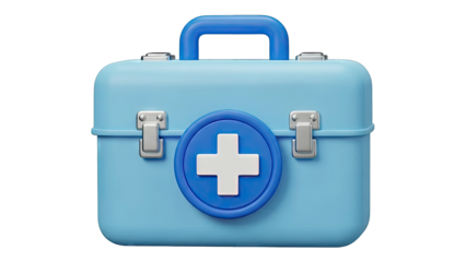 Light Blue 3D Rendered First Aid Kit with White Cross