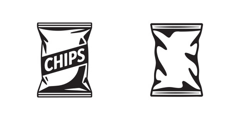 Snack Food Chips Bag Vector Icon Set