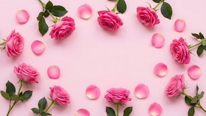 Valentine's Day: Pink Rose Frame Border on Pastel Background