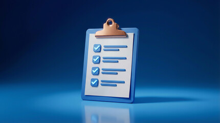 A digital illustration of a clipboard with a checklist on a blue background
