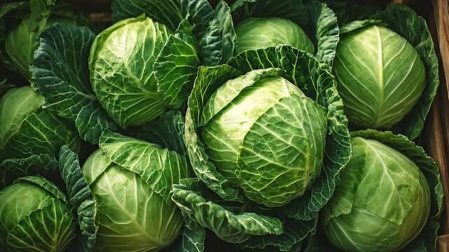 Cabbage Harvest: A close-up showcases a bounty of fresh, vibrant cabbages, their lush green leaves creating a stunning visual feast.