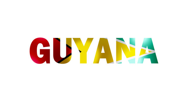 Guyana Text With Flag Isolated On Transparent PNG Background