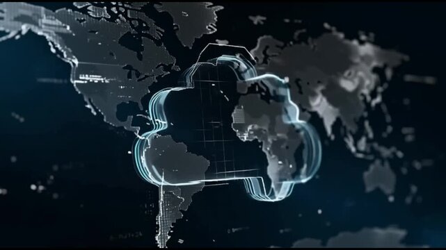 Cloud computing security concept with animated firewall grid