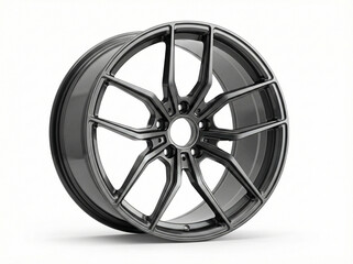 Modern Gunmetal Multi Spoke Car Alloy Wheel Rim Isolated on a White Background