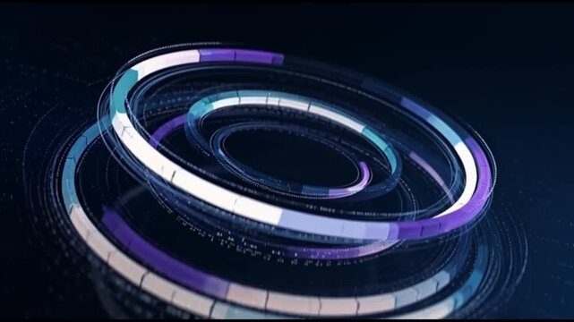 Cloud synchronization process shown through rotating data rings