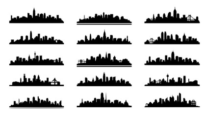 City silhouette vector set. Panorama city background. Skyline urban border collection.
