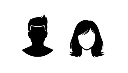 Set man and woman head icon silhouette. Male and female avatar profile sign, face silhouette logo &ndash; stock vector
