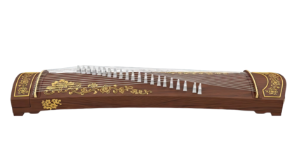 Traditional Chinese Guzheng with Ornate Gold Detailing