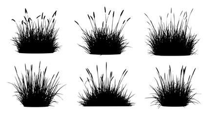 set of bush grass shrub herb silhouette vector transparent background eps 10
