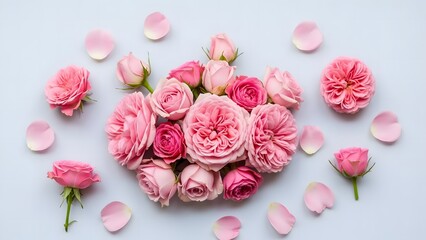 Valentine's Day: Heart-Shaped Pink Rose Bouquet Flat Lay