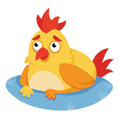 Chicken on Nest: A cute chicken sits in its nest. Expressing the innocent feeling of a chicken in a cozy atmosphere.